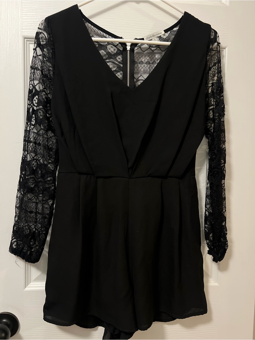 Black Lace-Sleeve V-Neck Dress - Classic Women's romper